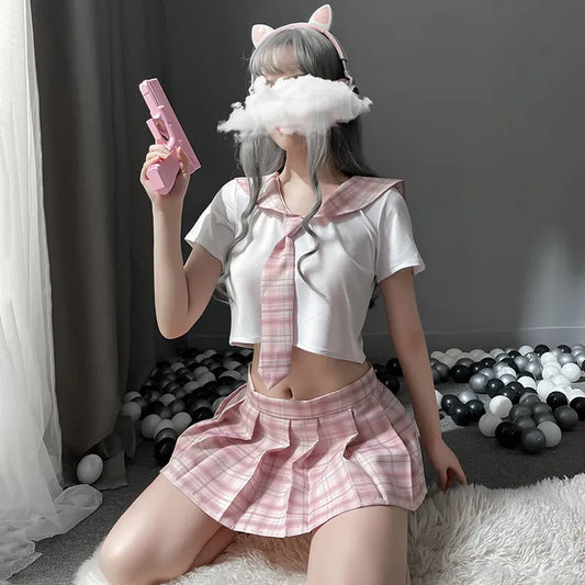 Japanese Sweet Plaid Sexy School Girl Student JK Uniform Role Play Costume Cheerleading Sex Clothing for Women Lingerie